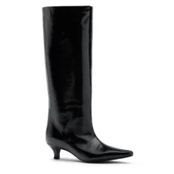 Zwarte hoge lakleren laarzen met kitten heel