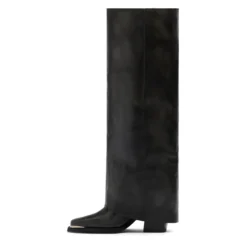 Zwarte hoge leren buckle laarzen met flap