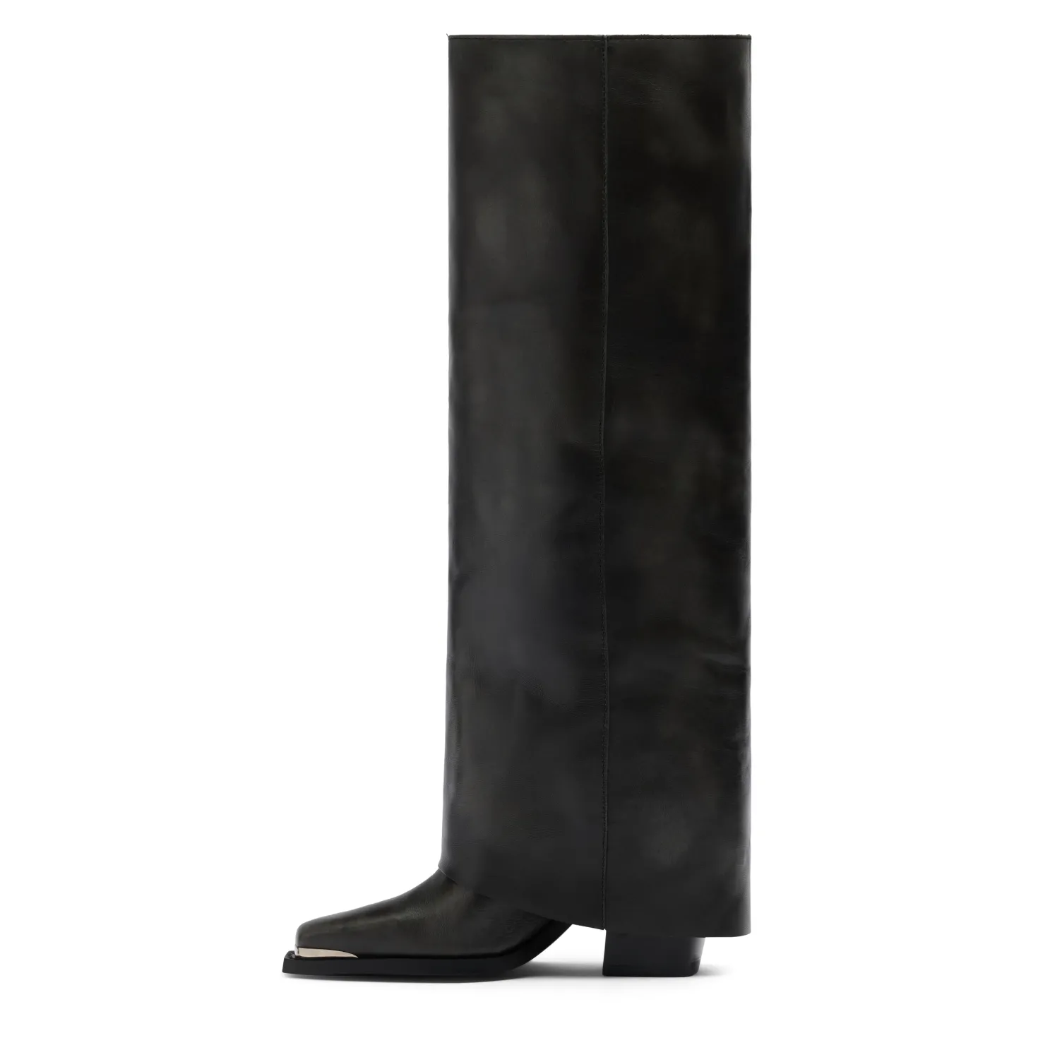 Zwarte hoge leren buckle laarzen met flap