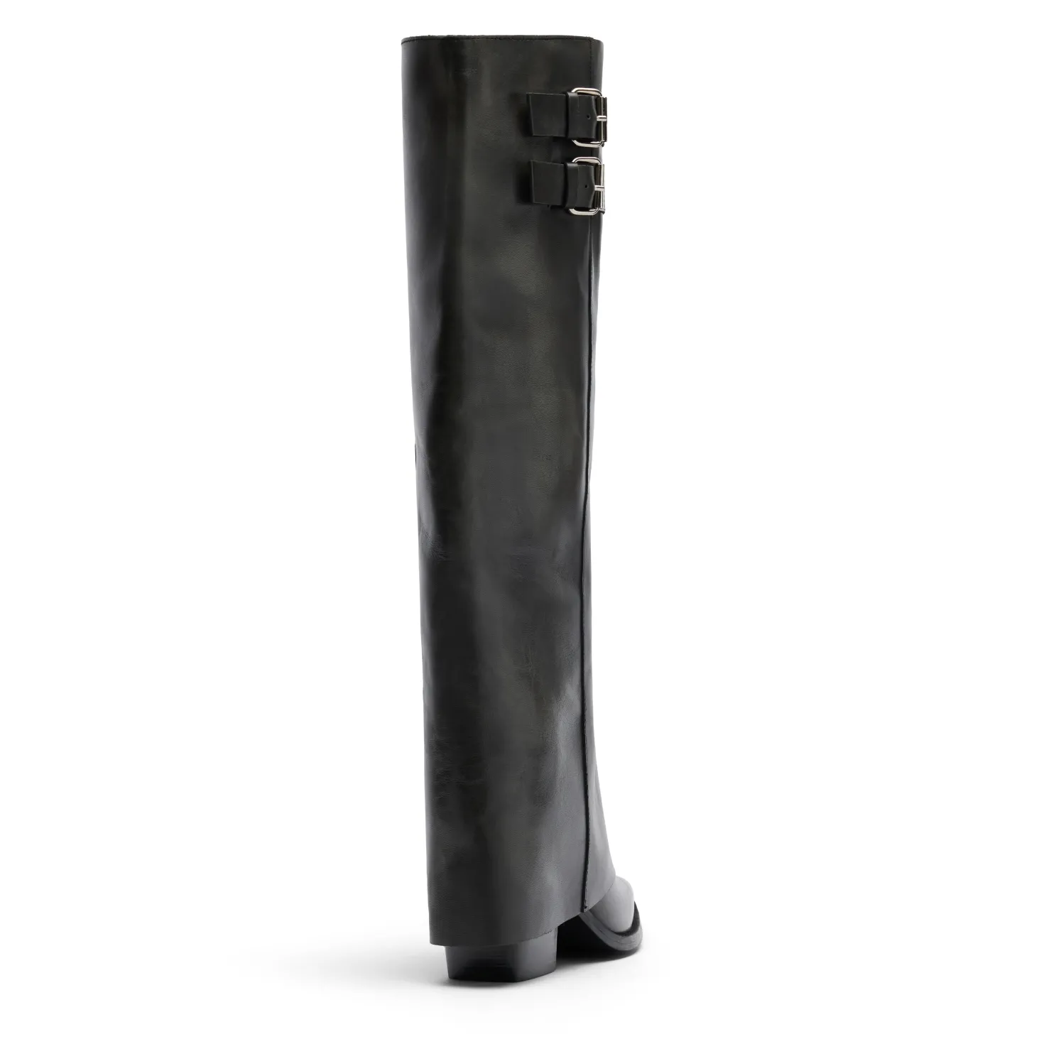 Zwarte hoge leren buckle laarzen met flap