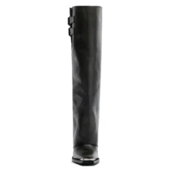 Zwarte hoge leren buckle laarzen met flap