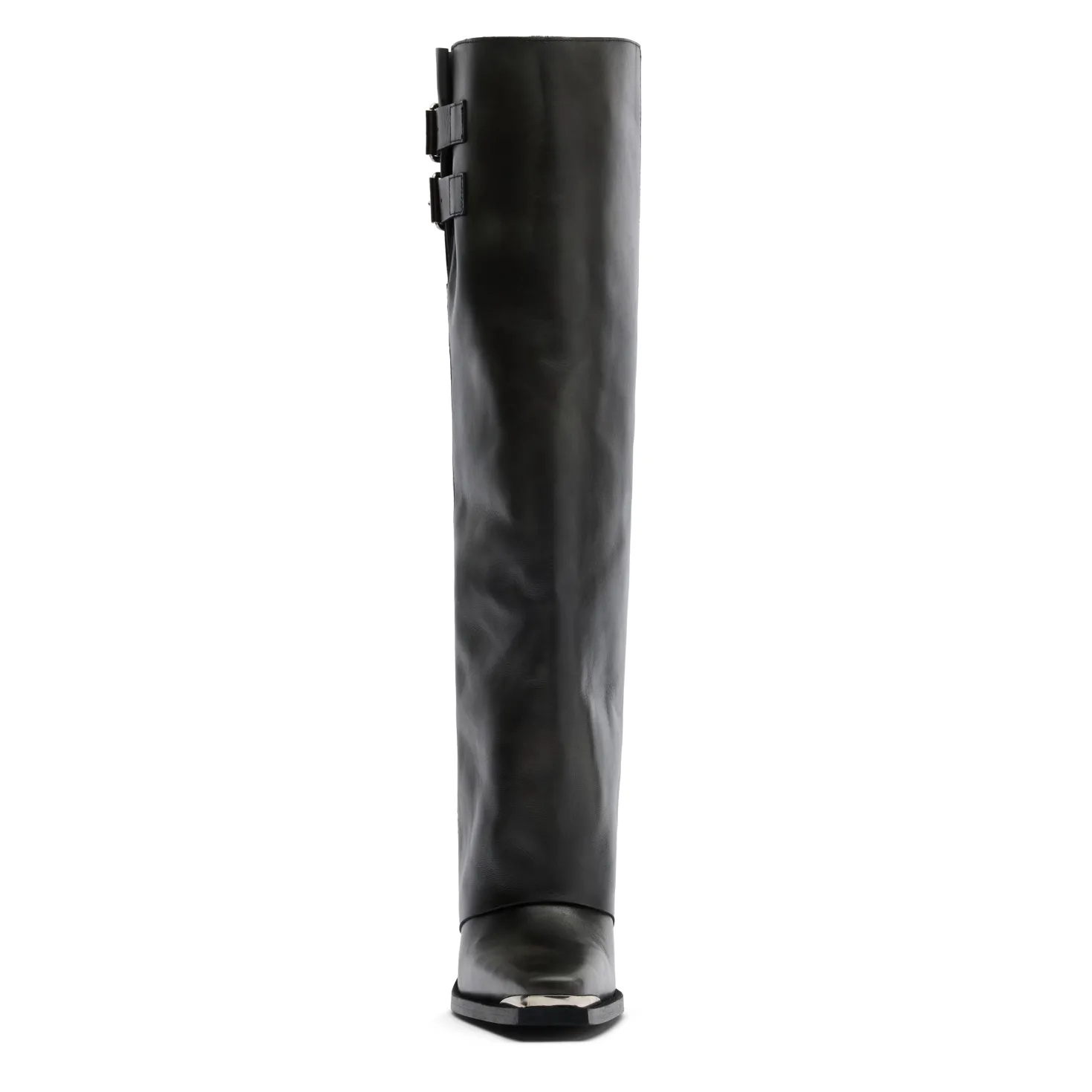 Zwarte hoge leren buckle laarzen met flap