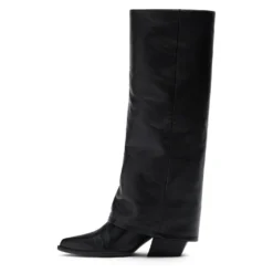 Zwarte hoge leren cowboylaarzen met flap