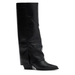 Zwarte hoge leren cowboylaarzen met flap