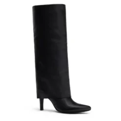Zwarte hoge leren laarzen met flap