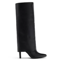 Zwarte hoge leren laarzen met flap