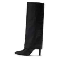 Zwarte hoge leren laarzen met flap
