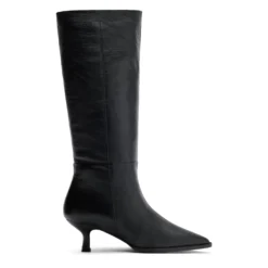 Zwarte hoge leren laarzen met kitten heel