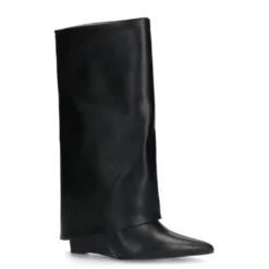 Zwarte hoge sleehak laarzen met flap