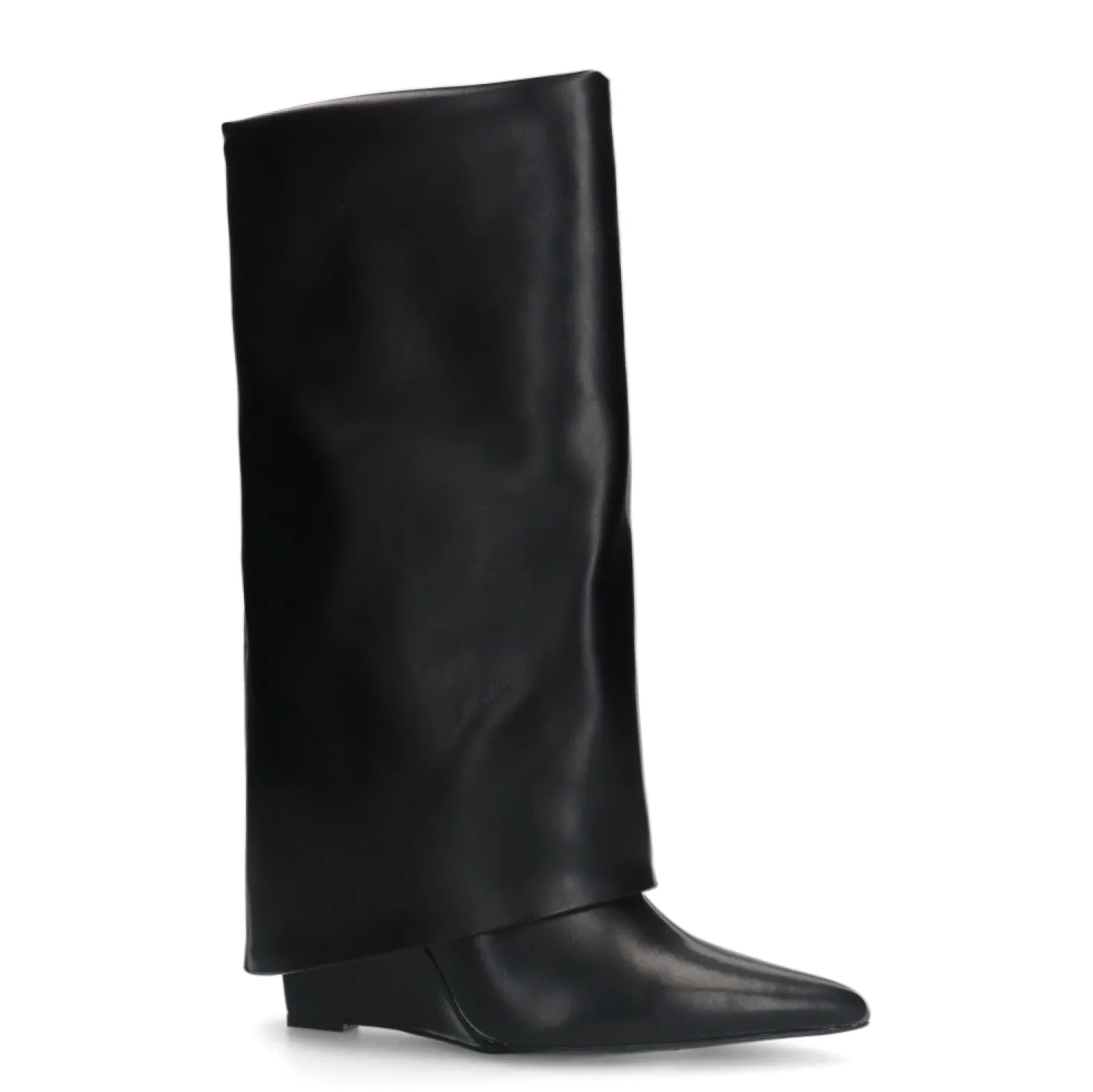 Zwarte hoge sleehak laarzen met flap