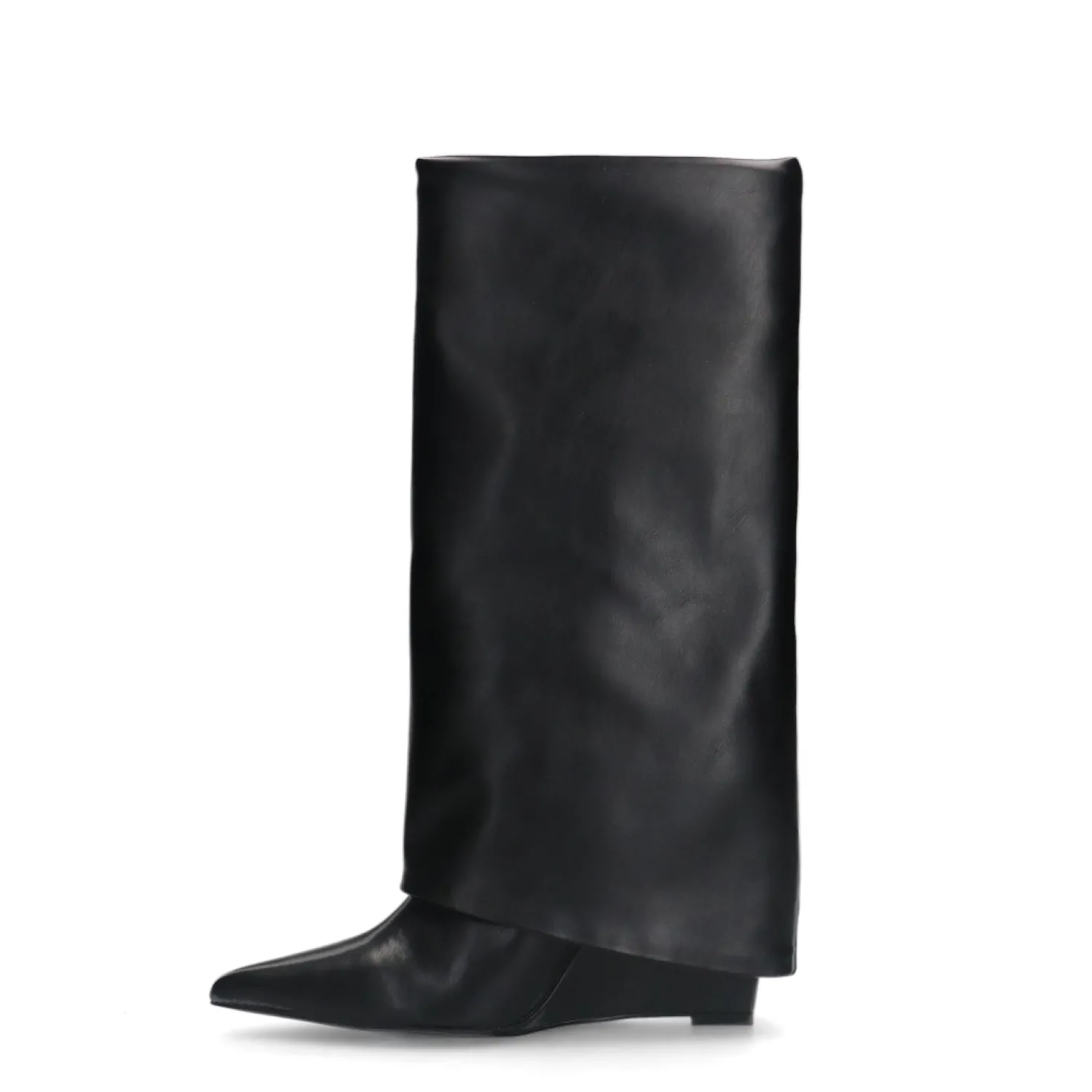 Zwarte hoge sleehak laarzen met flap