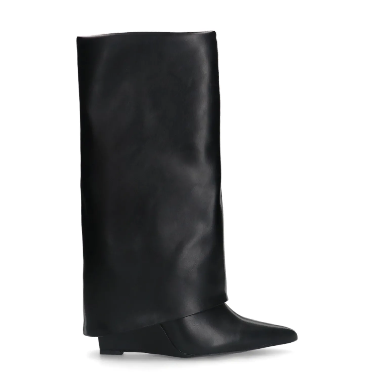 Zwarte hoge sleehak laarzen met flap