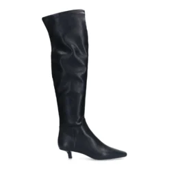 Zwarte hoge stretch laarzen met kitten heel