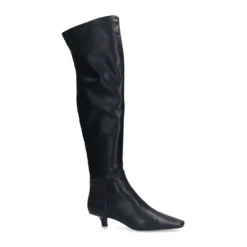 Zwarte hoge stretch laarzen met kitten heel