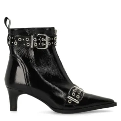 Zwarte lak leren enkellaarsjes met buckles