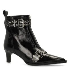 Zwarte lak leren enkellaarsjes met buckles