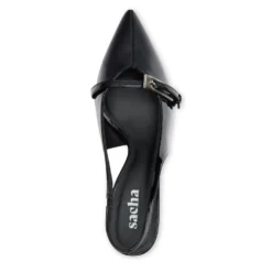 Zwarte lak slingbacks met gesp