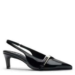 Zwarte lak slingbacks met gesp