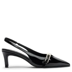 Zwarte lak slingbacks met gesp