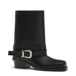 Zwarte leren biker boots met flap
