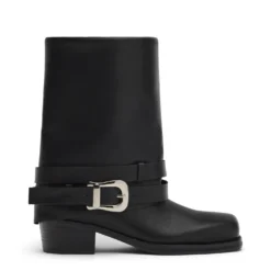 Zwarte leren biker boots met flap