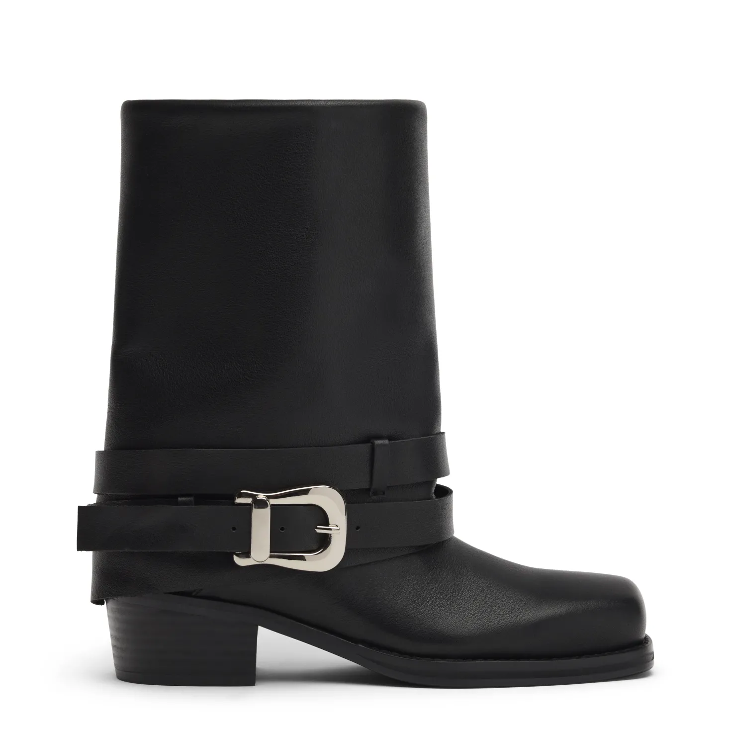 Zwarte leren biker boots met flap