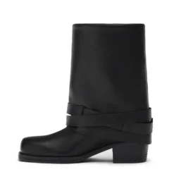 Zwarte leren biker boots met flap