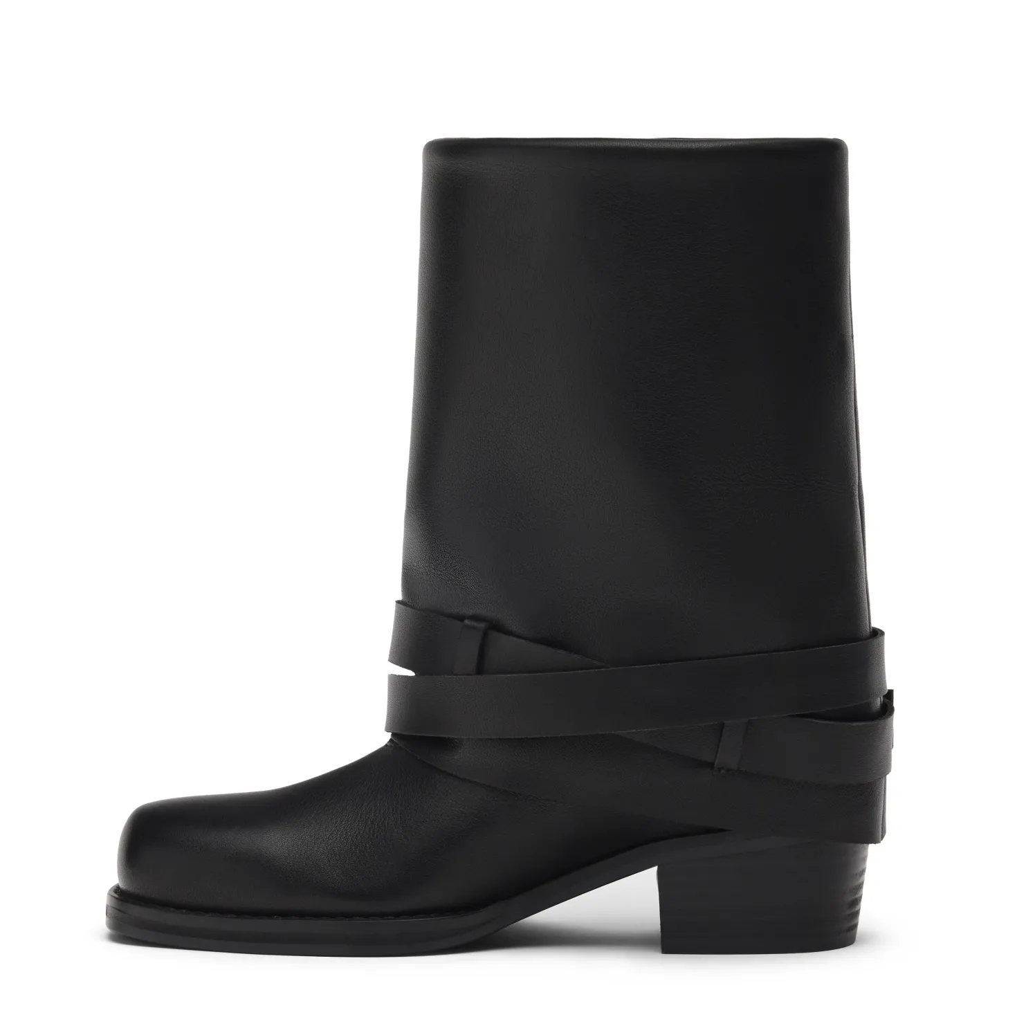 Zwarte leren biker boots met flap