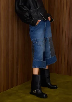 Zwarte leren biker boots met flap
