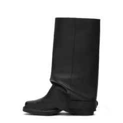Zwarte leren biker boots met flap