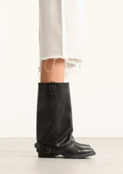 Zwarte leren biker boots met flap