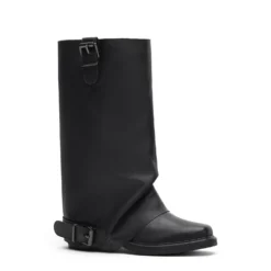 Zwarte leren biker boots met flap