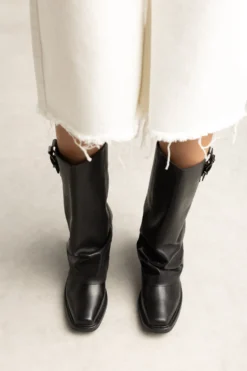 Zwarte leren biker boots met flap
