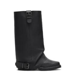 Zwarte leren biker boots met flap