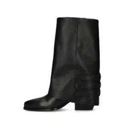 Zwarte leren biker boots met flap