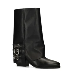 Zwarte leren biker boots met flap
