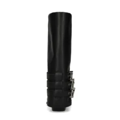 Zwarte leren biker boots met flap