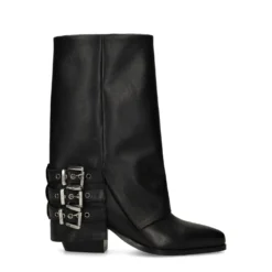 Zwarte leren biker boots met flap
