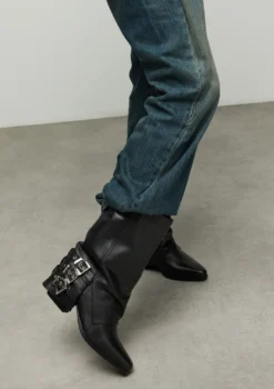 Zwarte leren biker boots met flap