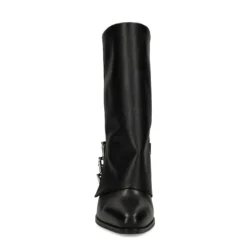 Zwarte leren biker boots met flap