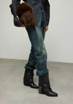 Zwarte leren biker boots met flap