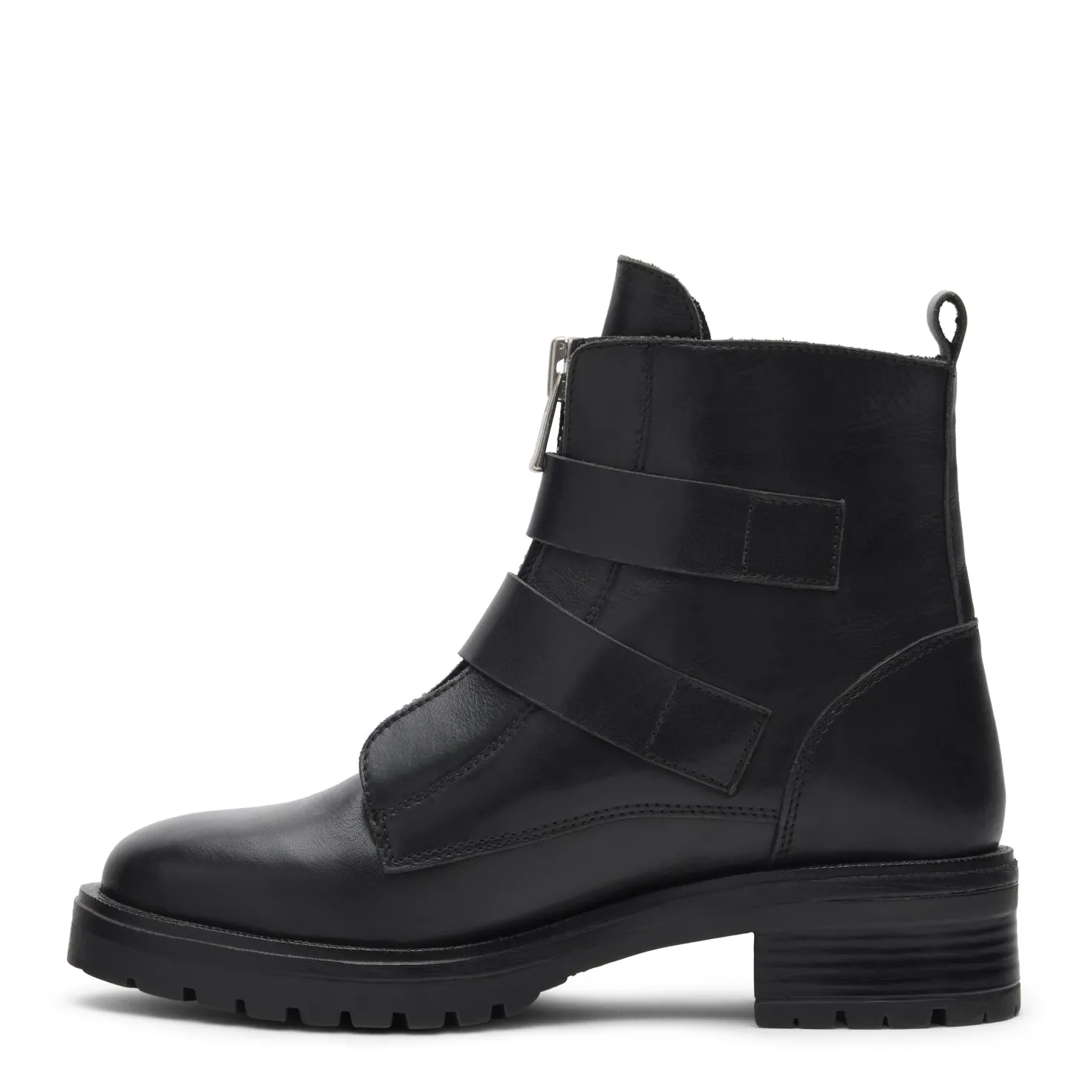 Zwarte leren biker boots met zilverkleurige gespen