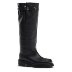 Zwarte leren buckle biker boots