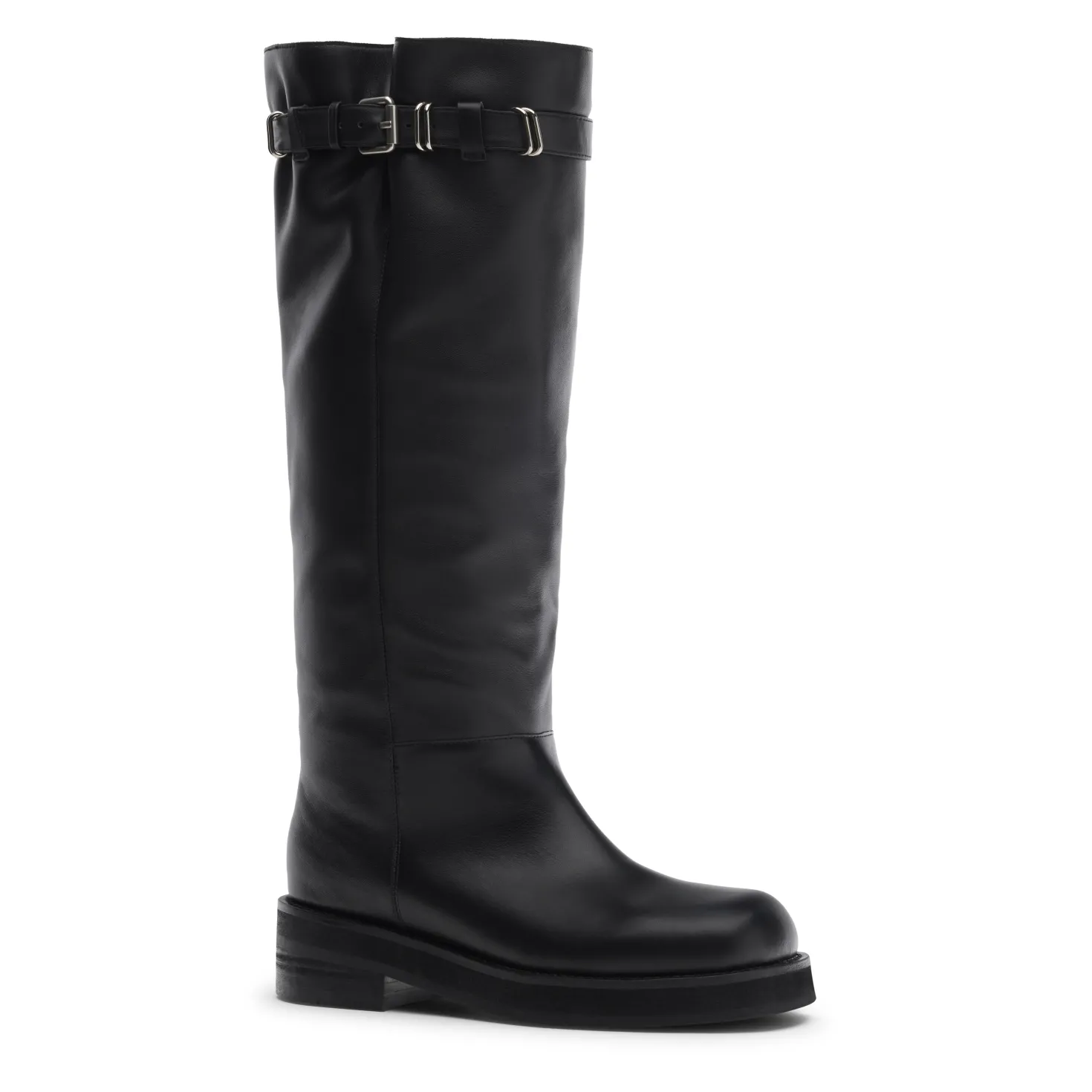 Zwarte leren buckle biker boots