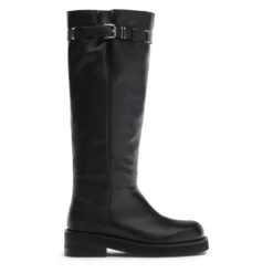 Zwarte leren buckle biker boots