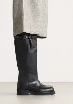 Zwarte leren buckle biker boots