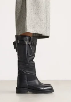 Zwarte leren buckle biker boots
