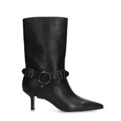 Zwarte leren buckle enkellaarsjes met hak