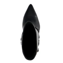 Zwarte leren buckle enkellaarsjes met hak