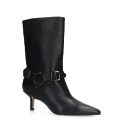Zwarte leren buckle enkellaarsjes met hak